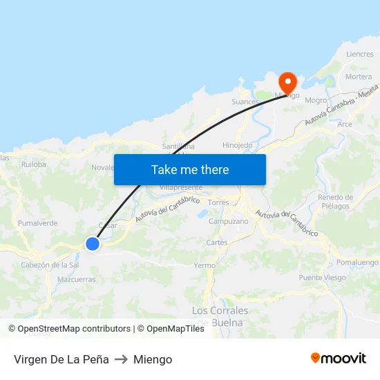 Virgen De La Peña to Miengo map