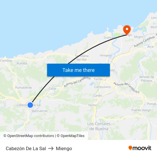 Cabezón De La Sal to Miengo map