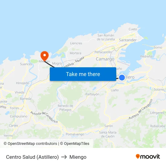 Centro Salud (Astillero) to Miengo map