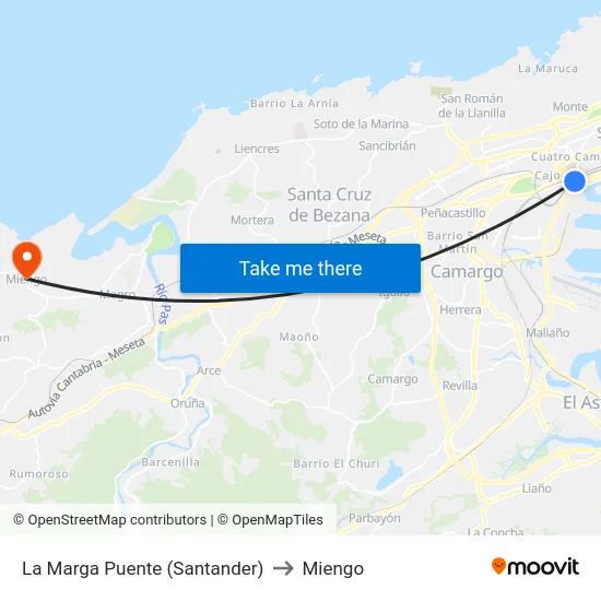 La Marga Puente (Santander) to Miengo map