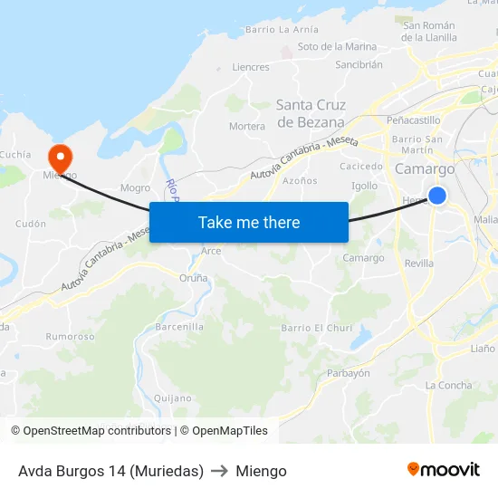 Avda Burgos 14 (Muriedas) to Miengo map