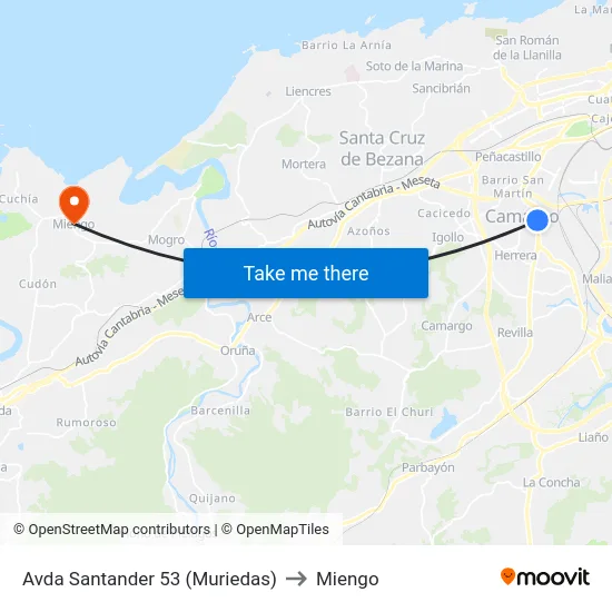 Avda Santander 53 (Muriedas) to Miengo map