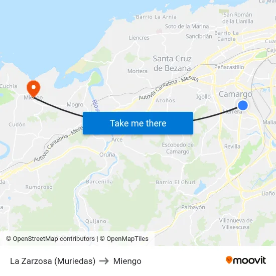 La Zarzosa (Muriedas) to Miengo map