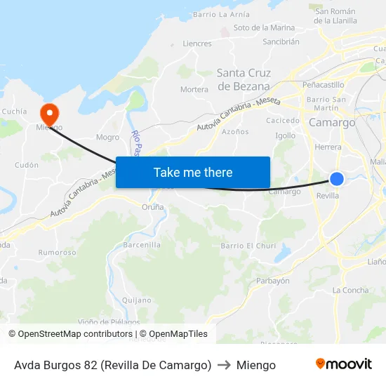 Avda Burgos 82 (Revilla De Camargo) to Miengo map