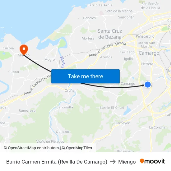 Barrio Carmen Ermita (Revilla De Camargo) to Miengo map