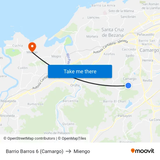Barrio Barros 6 (Camargo) to Miengo map