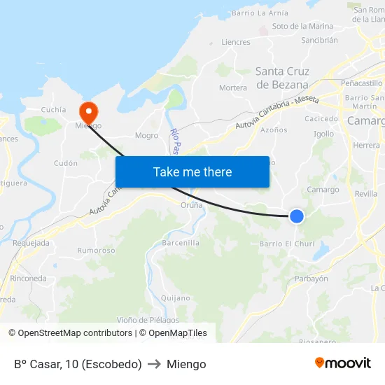 Bº Casar, 10 (Escobedo) to Miengo map