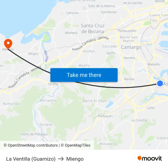 La Ventilla (Guarnizo) to Miengo map