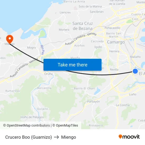 Crucero Boo (Guarnizo) to Miengo map