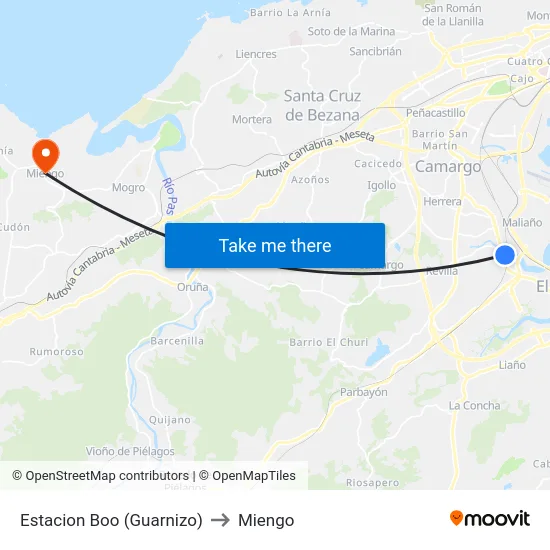 Estacion Boo (Guarnizo) to Miengo map
