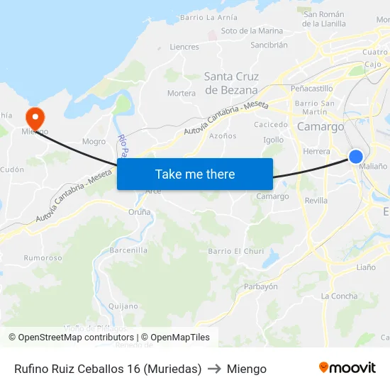 Rufino Ruiz Ceballos 16 (Muriedas) to Miengo map