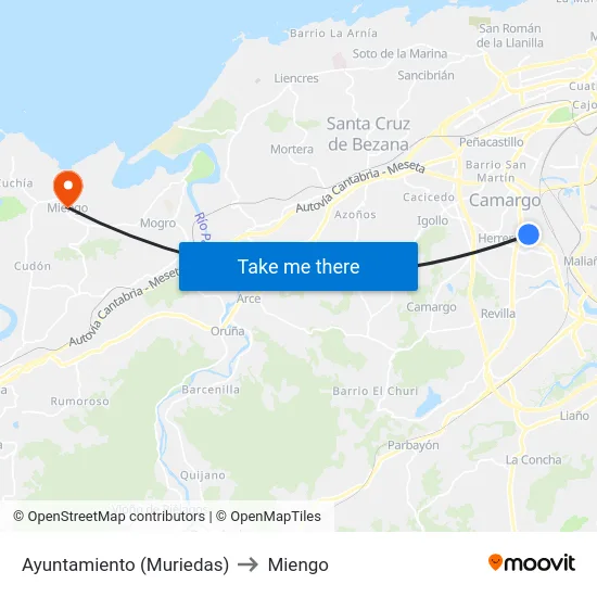 Ayuntamiento (Muriedas) to Miengo map