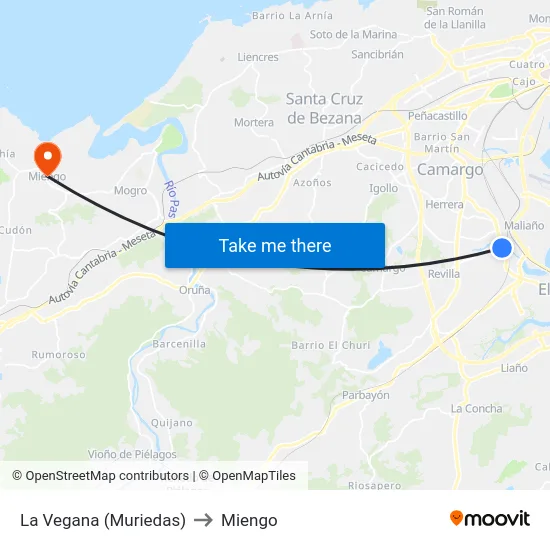La Vegana (Muriedas) to Miengo map