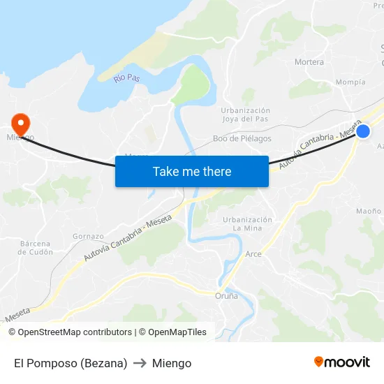 El Pomposo (Bezana) to Miengo map