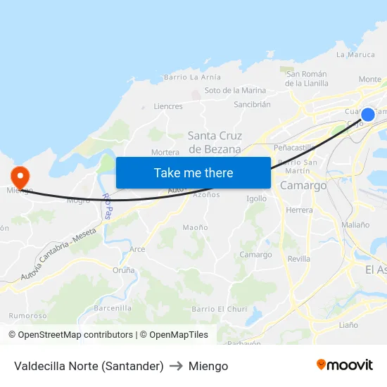 Valdecilla Norte (Santander) to Miengo map