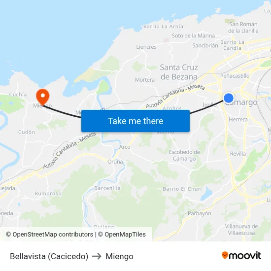 Bellavista (Cacicedo) to Miengo map