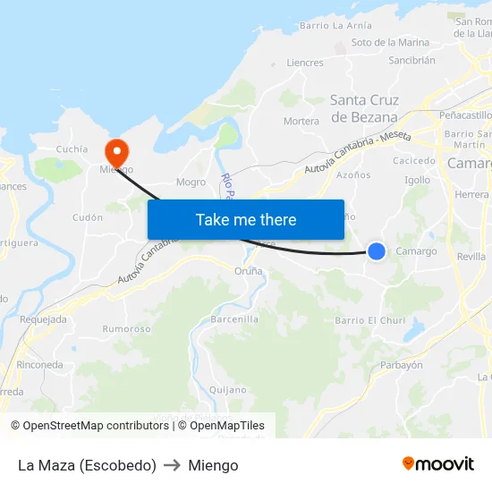 La Maza (Escobedo) to Miengo map