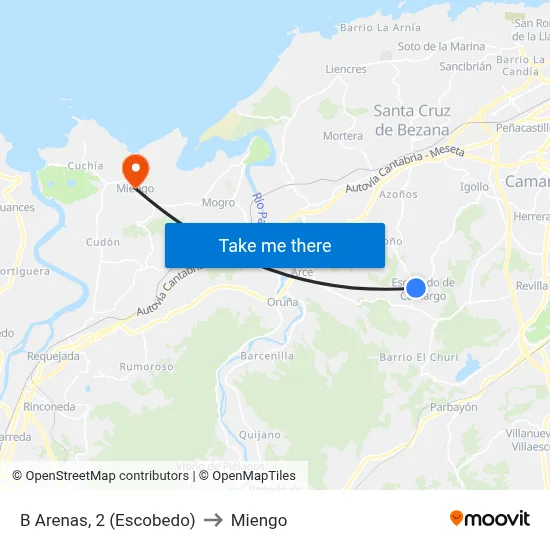 B Arenas, 2 (Escobedo) to Miengo map