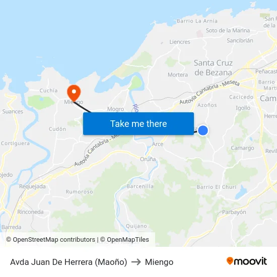 Avda Juan De Herrera (Maoño) to Miengo map