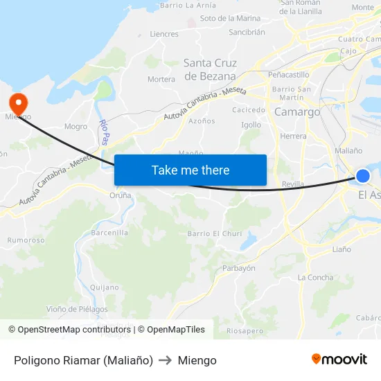 Poligono Riamar (Maliaño) to Miengo map