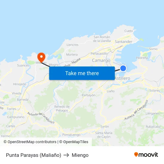 Punta Parayas (Maliaño) to Miengo map