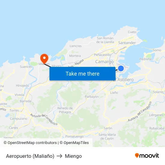 Aeropuerto (Maliaño) to Miengo map