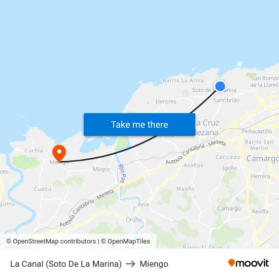 La Canal (Soto De La Marina) to Miengo map