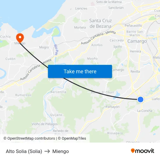 Alto Solia (Solia) to Miengo map