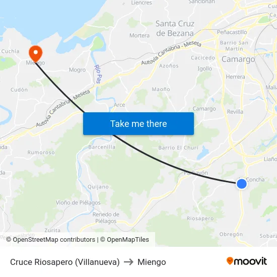 Cruce Riosapero (Villanueva) to Miengo map