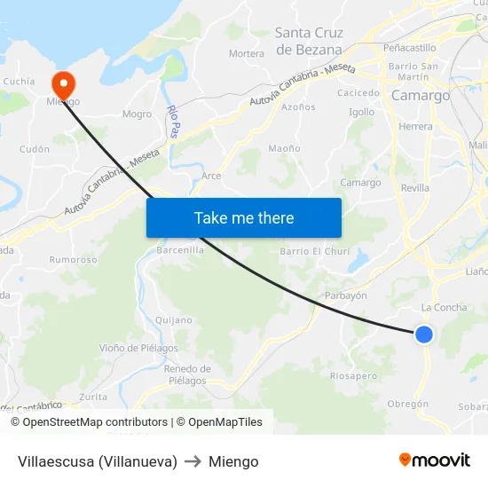 Villaescusa (Villanueva) to Miengo map