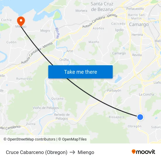 Cruce Cabarceno (Obregon) to Miengo map