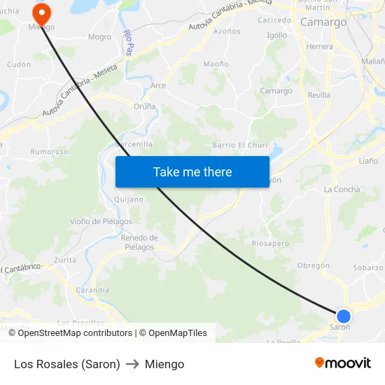 Los Rosales (Saron) to Miengo map