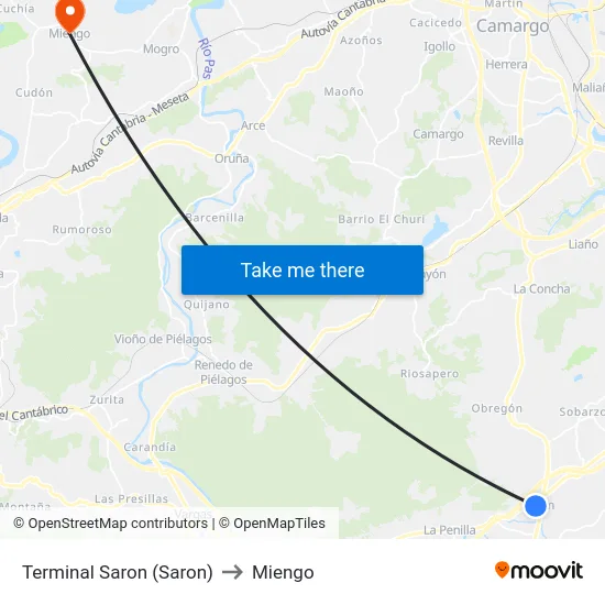 Terminal Saron (Saron) to Miengo map