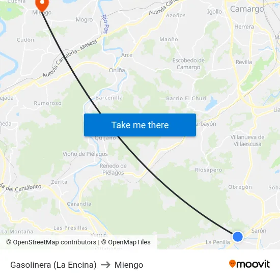 Gasolinera (La Encina) to Miengo map