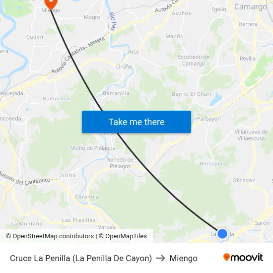 Cruce La Penilla (La Penilla De Cayon) to Miengo map