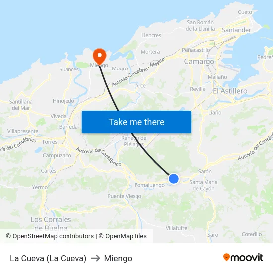 La Cueva (La Cueva) to Miengo map
