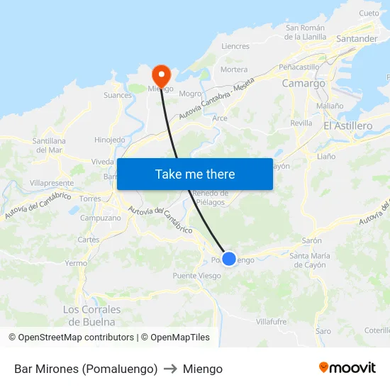 Bar Mirones (Pomaluengo) to Miengo map