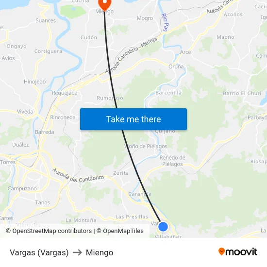 Vargas (Vargas) to Miengo map
