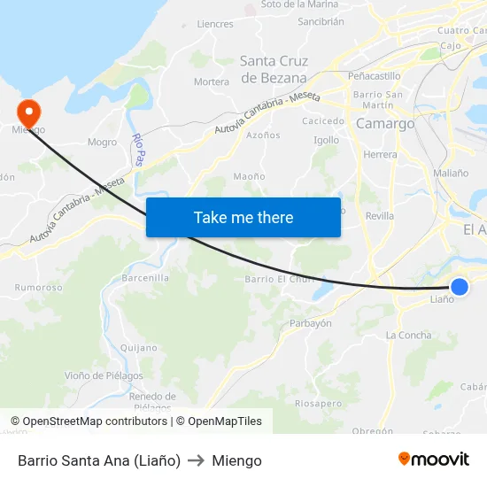 Barrio Santa Ana (Liaño) to Miengo map