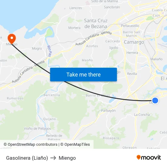 Gasolinera (Liaño) to Miengo map
