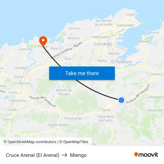 Cruce Arenal (El Arenal) to Miengo map