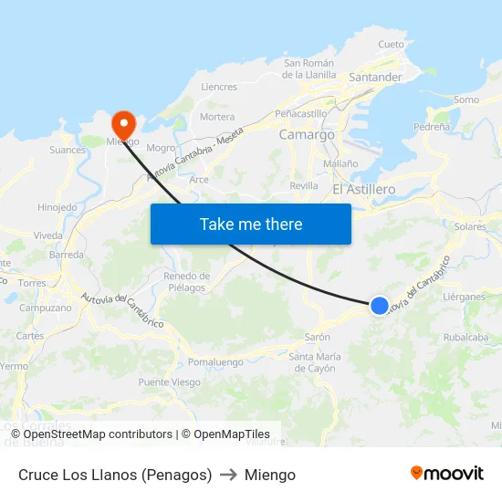 Cruce Los Llanos (Penagos) to Miengo map