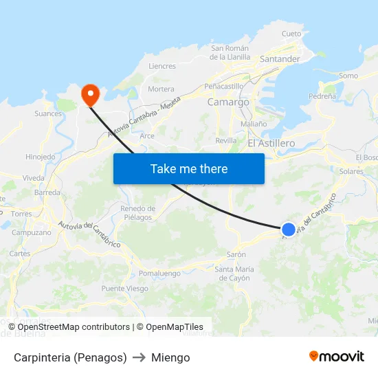 Carpinteria (Penagos) to Miengo map