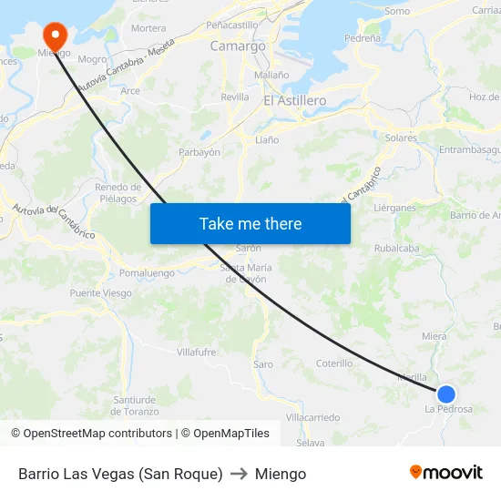 Barrio Las Vegas (San Roque) to Miengo map
