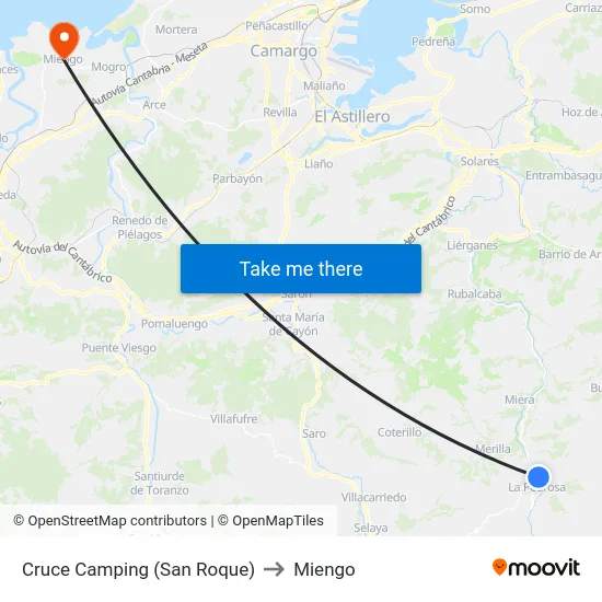 Cruce Camping (San Roque) to Miengo map