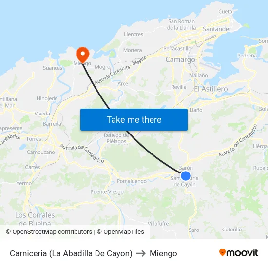 Carniceria (La Abadilla De Cayon) to Miengo map