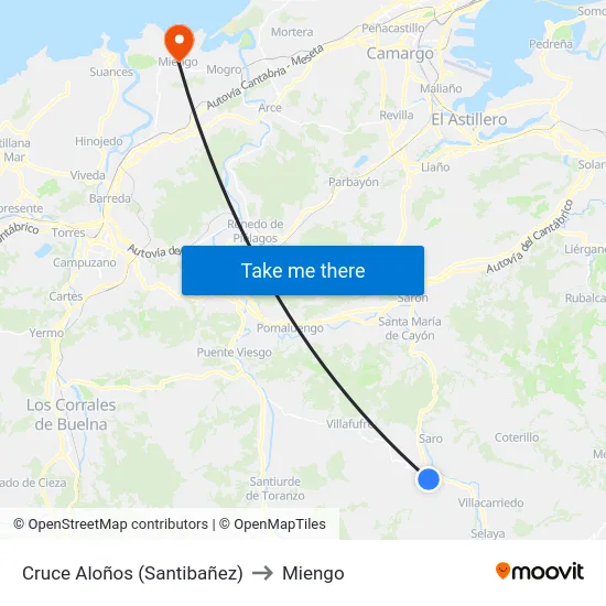 Cruce Aloños (Santibañez) to Miengo map
