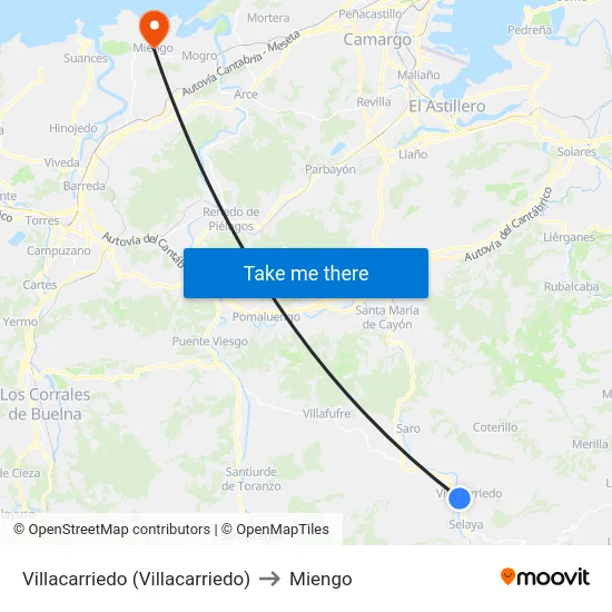 Villacarriedo (Villacarriedo) to Miengo map