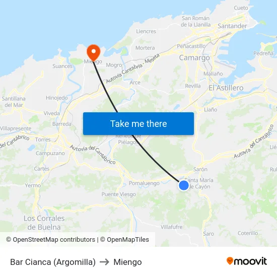 Bar Cianca (Argomilla) to Miengo map