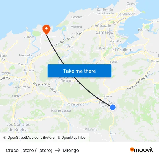 Cruce Totero (Totero) to Miengo map